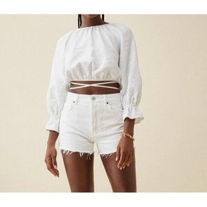 Reformation NWT 28 Ivory Denim Charlie High Rise Raw Hem Shorts